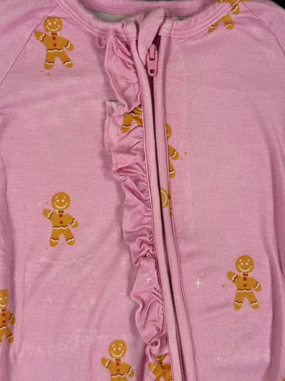 TINY TALULAH Pink Ruffle Gingerbread Bamboo Sleeper - NB